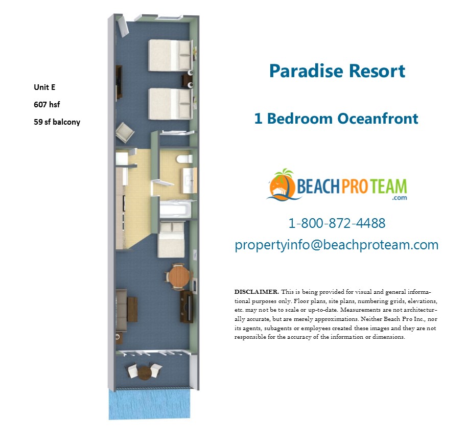 Paradise Resort Floor Plan E 1 Bedroom Oceanfront